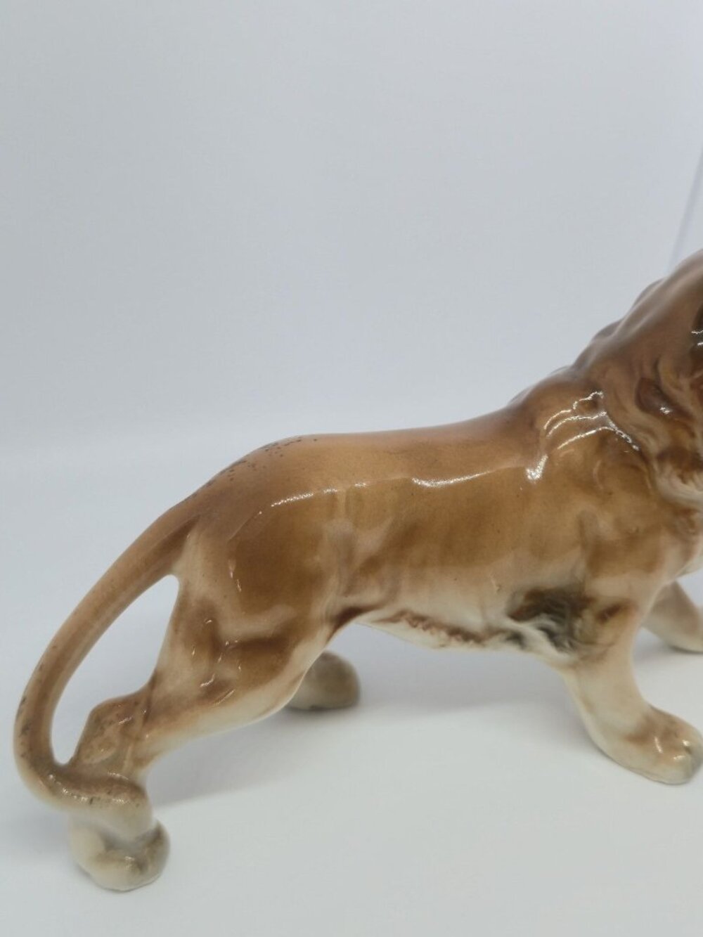 Hand Decorated Vintage Ceramic Lion Figurine Brown Glaze MCM Japan Statue Decor - Picture 3 of 12